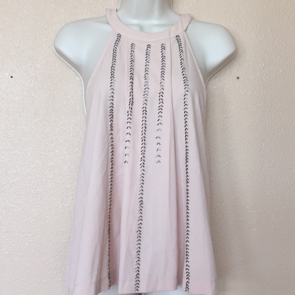 Paper Crane Nude Babydoll Beaded Blouse SZ Large